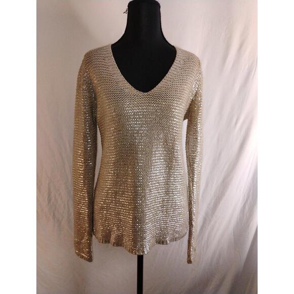 BCBG Max Azria Foil Brushed Sliver Sweater MSRP 198.00 Size Medium - Picture 5 of 9